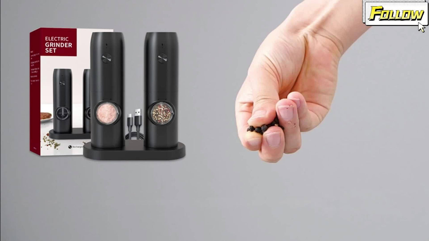 1pc/2pcs Option, Rechargeable Electric Salt And Pepper Grinder, Automatic Salt And Pepper Grinder with LED Light, Adjustable Coarseness, Large Capacity, Suitable for Home Kitchen Barbecue, Restaurant, Outdoor, Wedding Gift