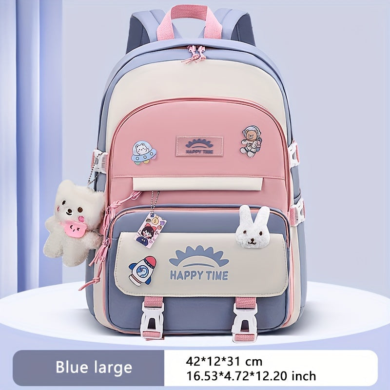Chic Nylon Backpack for Girls - Cute Cartoon Design, Adjustable Straps, Lightweight backpack, Perfect for Elementary to High School Students