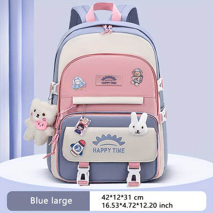 Chic Nylon Backpack for Girls - Cute Cartoon Design, Adjustable Straps, Lightweight backpack, Perfect for Elementary to High School Students