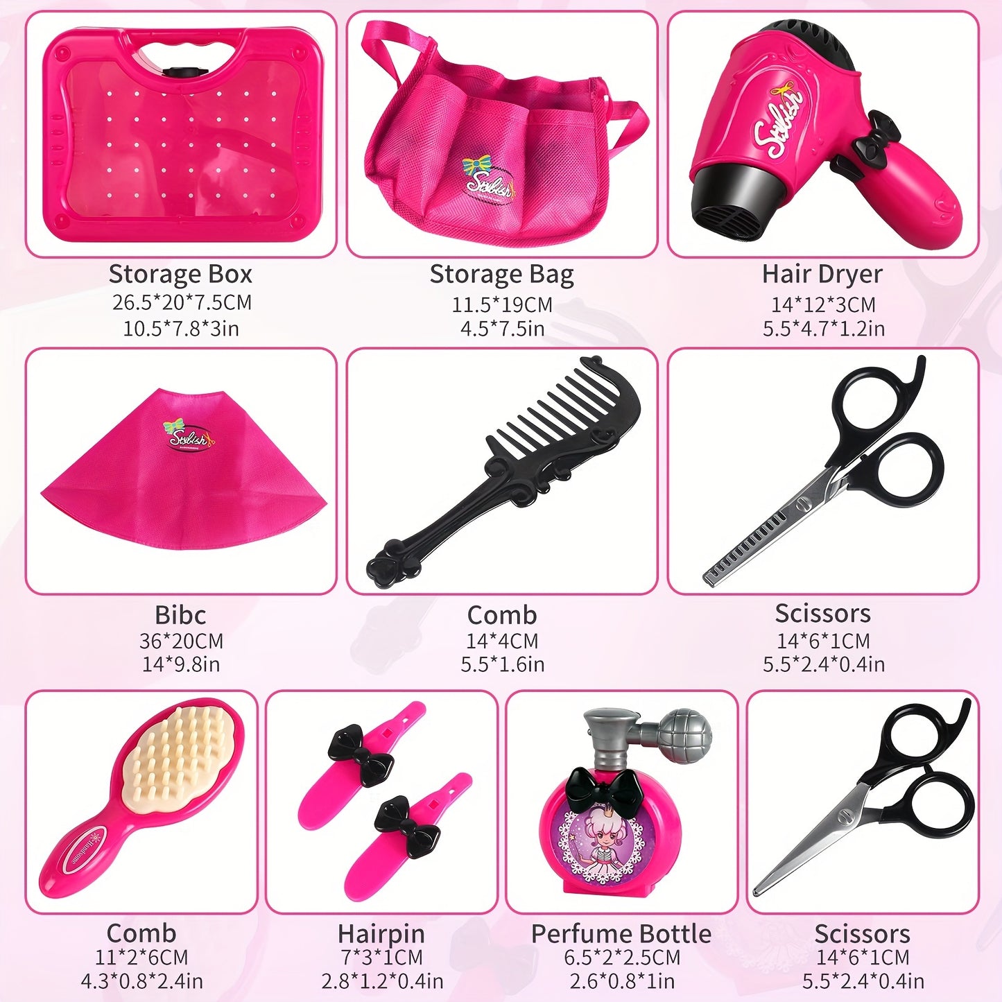 Girls Beauty Salon Set Pretend Play Stylist Hair Cutting Kit Hairdresser Toys With Hair Dryer, Scissors, Barber Apron And Styling Accessories (Not Real Hairdresser Toys, Hairdresser Toys Model)