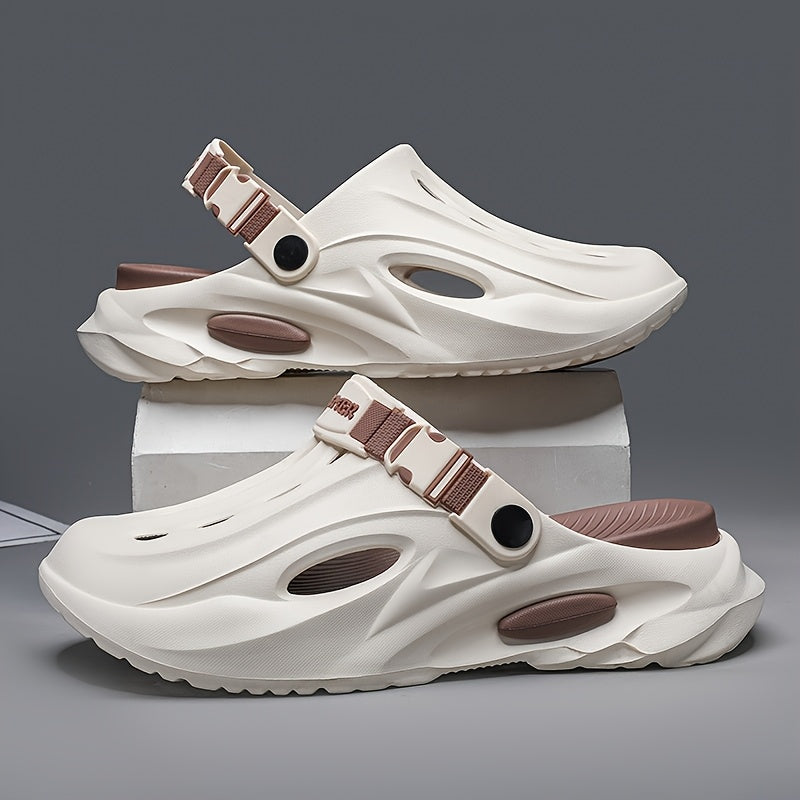 Sandálias de verão unissexo em EVA - Leves, respiráveis, antiderrapantes e confortáveis ​​para a praia, caminhadas e uso casual. Sola macia, bico aberto, design elegante em preto e branco. Calçado de verão | Material EVA