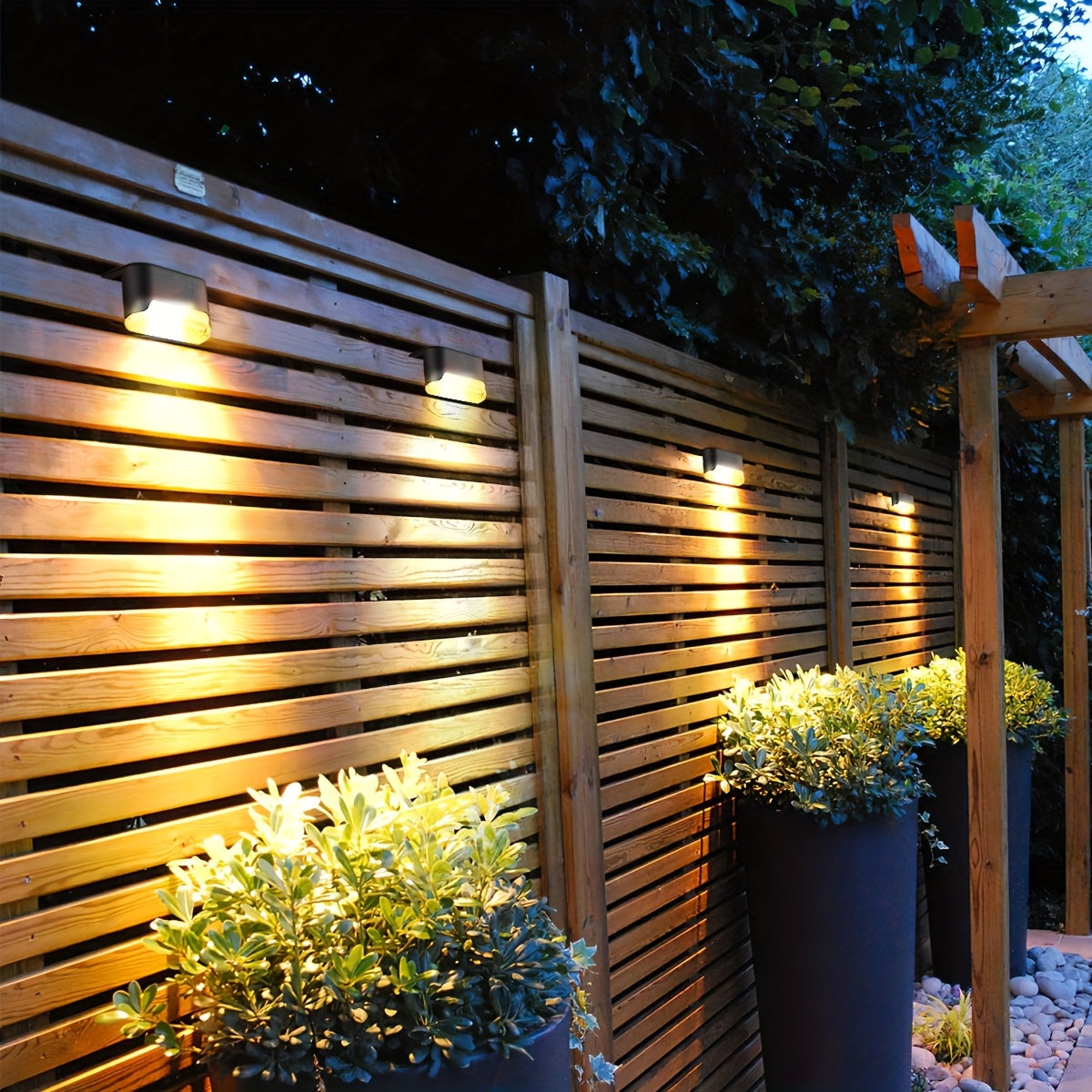 7pcs Solar Deck Lights by HOTU - Warm White LED for Outdoor Stairs, Fence, Garden, Balcony, Yard, Patio & Pathway Decor -, Commercial Emergency Luminaires, Battery-Powered, Plastic Shade, Solar Lights for Outside