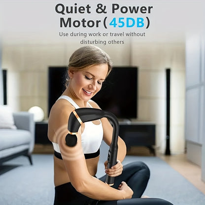 Long-Handle Deep Tissue Massage Gun, Portable Back Massager with Ergonomic Handle for Neck, Shoulder, And Back - Low Noise And Vibration, Multiple Massage Modes, Portable Design, Interchangeable Heads - Suitable for Home, Off