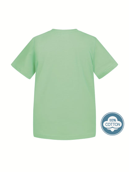 T-shirt infantil de cor sólida, blusa casual de manga curta, t-shirt infantil para o verão.
