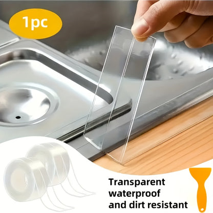 1 Roll Transparent Kitchen Bathroom Sealing Tape - 3.81cm x 5.0meter Self-Adhesive Waterproof Gap Filler Strip, Suitable for Countertops Stoves Sinks Multi Surface Use Clear Weatherstrip, Stove Side Protector, Stove Tape, Sto