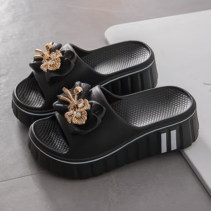 Women'S Elegant Floral Embellished Slide Sandals - Summer 2025 Collection, Non-Slip, Odor-Resistant, Durable Beach Shoes with Thick Cushioned Sole for Indoor/Outdoor Comfort, Indoor Slippers | Floral Embellished Sandals | EVA