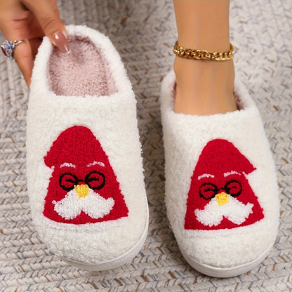 Pantufas felpudas com estampado de árvore de Natal, chinelos de inverno fechados e quentinhos para usar em casa, pantufas aconchegantes de sola macia e felpuda.