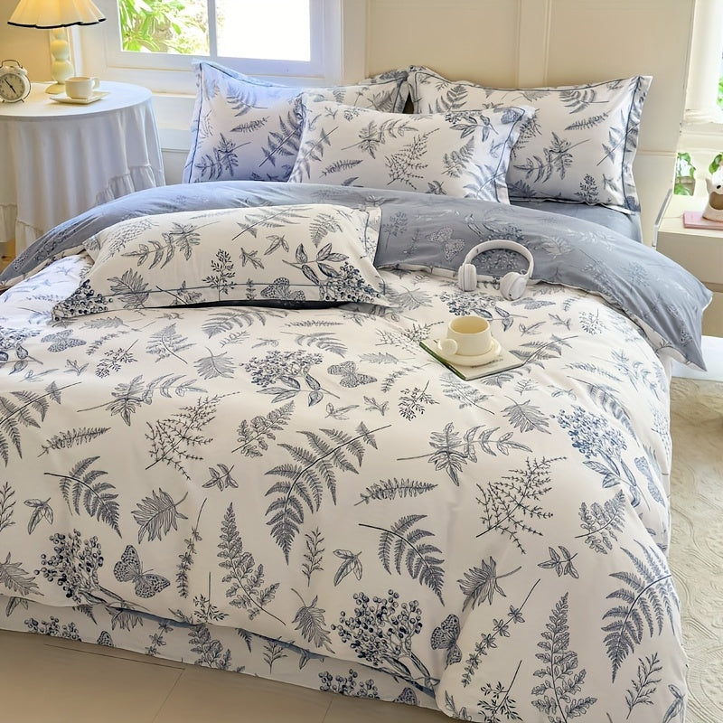 100% Light Beige-Friendly Comfort 13372 Density Quilt Cover Set Blue Feather, All-Season, Zipper Closure, Machine Washable, Twill Weave, Printing, Not Included, for Bedroom, Guest Room, Bedroom Comfort|Modern Bedroom Decor|Zi