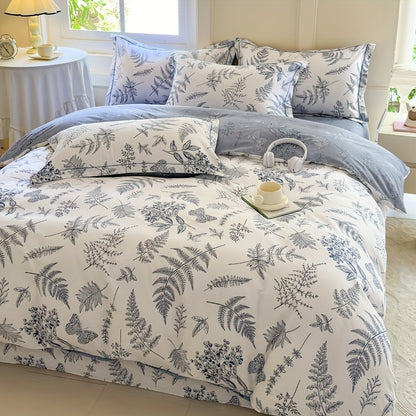 100% Light Beige-Friendly Comfort 13372 Density Quilt Cover Set Blue Feather, All-Season, Zipper Closure, Machine Washable, Twill Weave, Printing, Not Included, for Bedroom, Guest Room, Bedroom Comfort|Modern Bedroom Decor|Zi