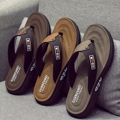 Chinelo de dedo casual de verão para homem - Resistente a odores, antiderrapante, durável, com sola macia e tira ajustável, design castanho e preto para uso diário e ao ar livre, calçado de praia | Chinelo de dedo elegante | Sola em PVC durável, sandália