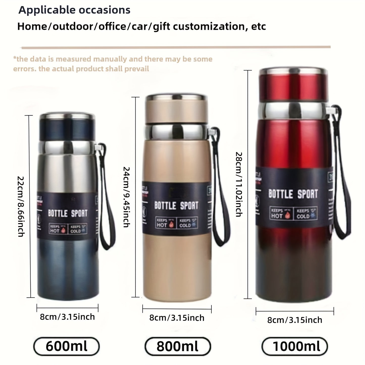 1000ml/33.8oz Stainless Steel Thermos - Double-Wall Vacuum Insulated Cup with Leakproof Lid, 24-Hour Hot/Cold Retention, Large Mouth for Easy Cleaning - Matte Finish, Ideal for Camping, Hiking, Office, Travel - Keeps Drinks H