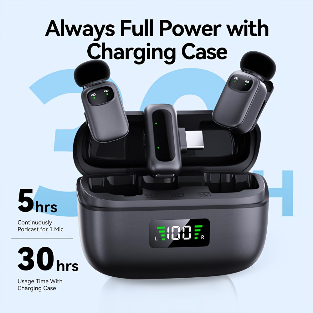 ZEALSOUND T1 Mini Wireless Lavalier Microphone with AI Noise Cancellation & Voice Changer, USB-C Portable Lapel Mic, Plug & Play Wireless Mic with Stand, Built-in Battery Display, Compatible with Android/Phone/PC/Laptop for S