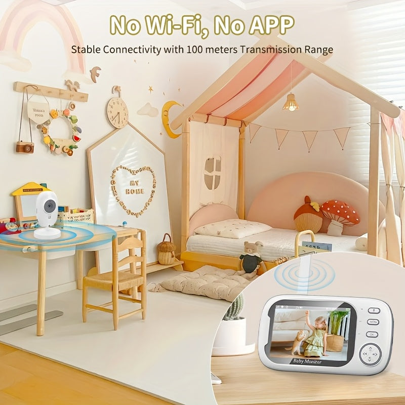 Baby Monitor,with 720P , 8.89 cm LCD Screen, Wireless 274.32meter Transmission  Baby Monitor Range, Auto Night Vision, 2-Way Audio Calling, Temperature Sensor and 8 Lullaby Songs, Editor with, Portable Monitor, Compact Design