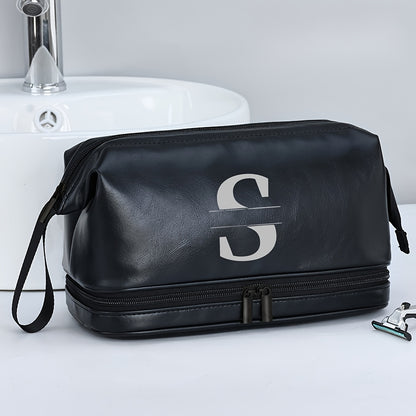 Customized Men's Fashion Travel Toiletry Bag PU Large Letter Toiletry Bag