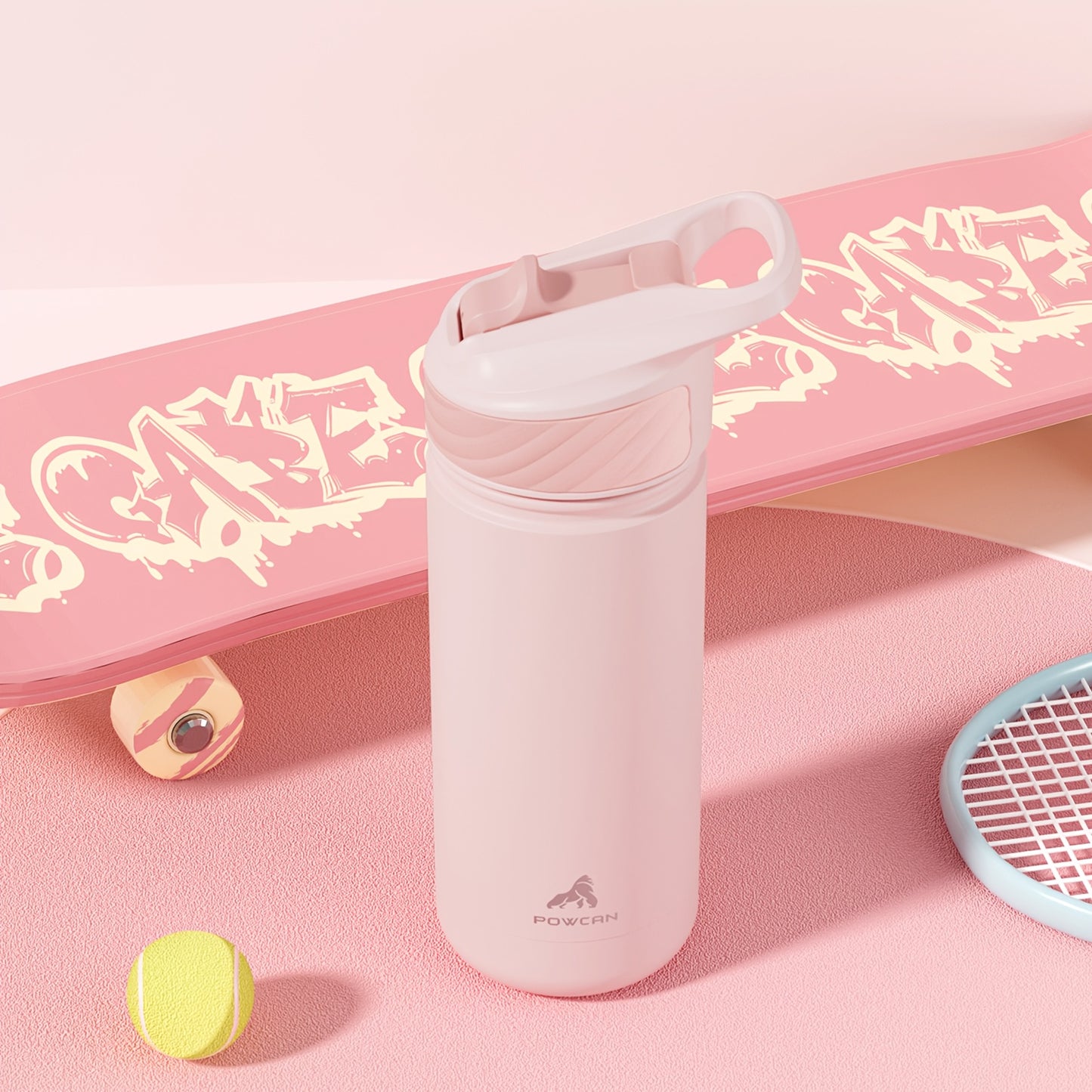 Powcan 18oz Stainless Steel Insulated Water Bottle Double Wall Insulated Bottle Travel Mug with Flip-Top Straw Lid, Leakproof Reusable Sip Cup with Handle, Sports Drinking Cup for Gym, Office, or Car Use