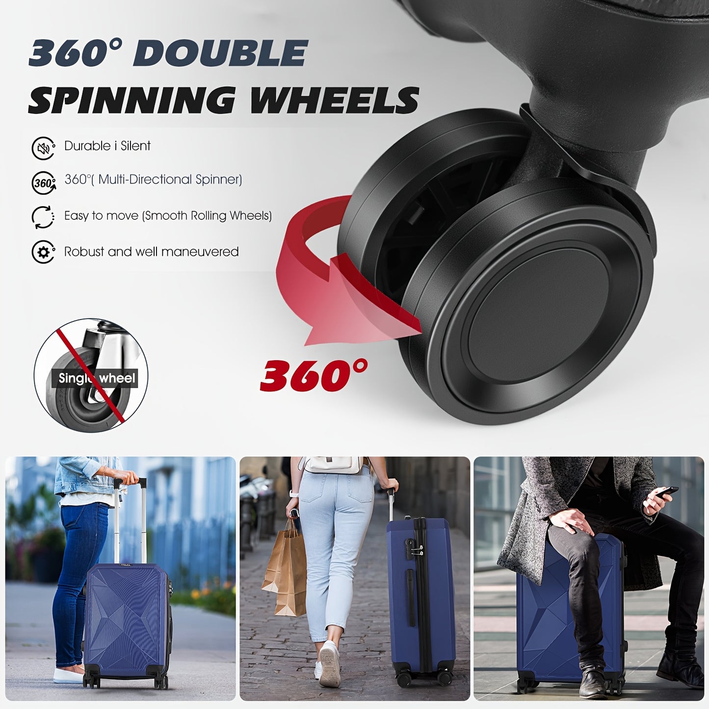 4pcs Luggage Set (12"/20"/24"/28") - Durable ABS Hard Shell Suitcases with Silent Spinner Wheels, Secure Key Lock & Digital Scale - Navy Blue/Dark Gray Travel Set, Telescopic Aluminum Handle & Multi-Directional Wheels for Car