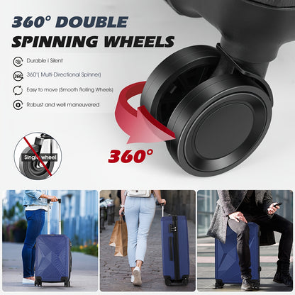 4pcs Luggage Set (12"/20"/24"/28") - Durable ABS Hard Shell Suitcases with Silent Spinner Wheels, Secure Key Lock & Digital Scale - Navy Blue/Dark Gray Travel Set, Telescopic Aluminum Handle & Multi-Directional Wheels for Car
