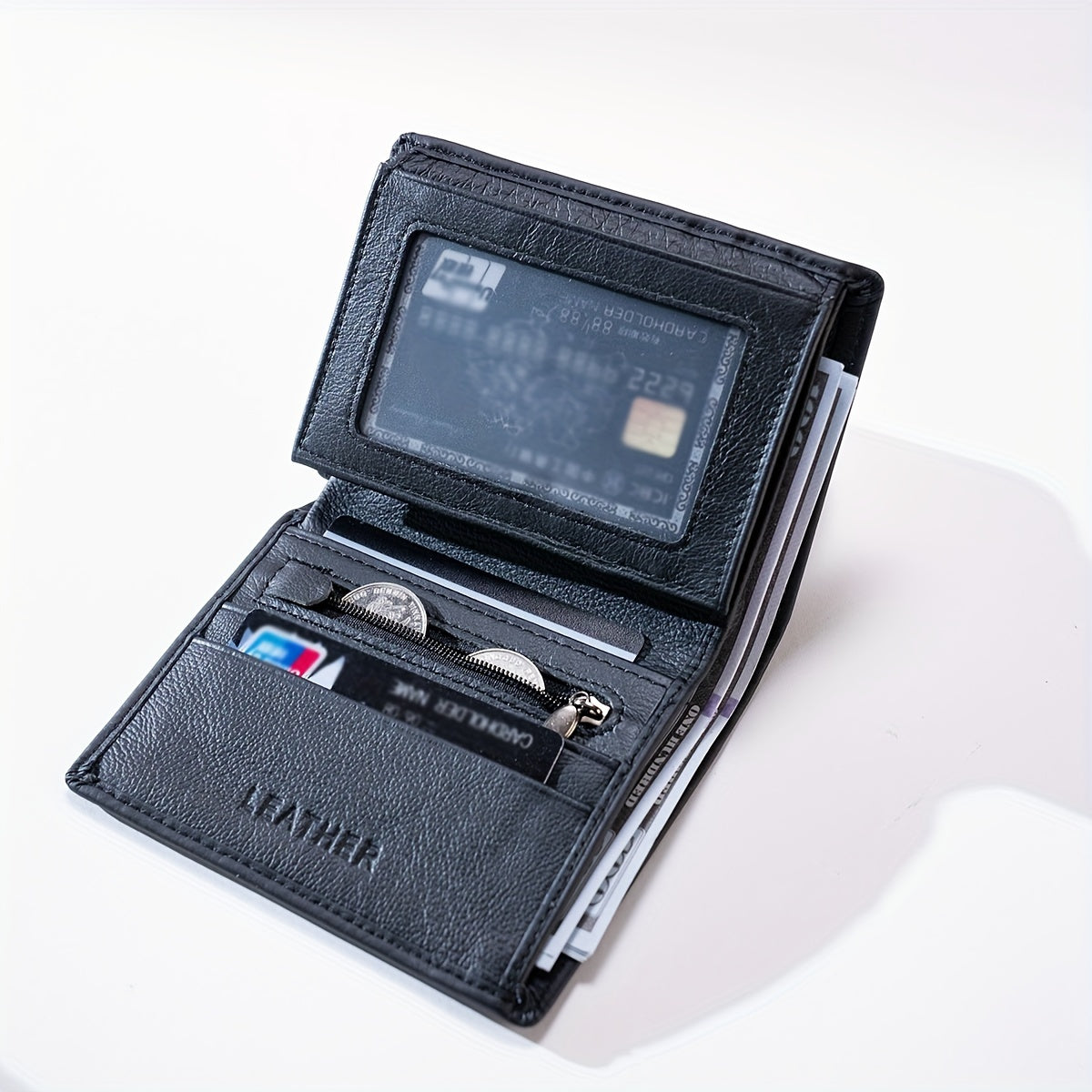 1pc Genuine Leather Wallet - Slim Vertical design, Compact Credit Card Holder & Coin Purse with ID Window, Elegant Minimalist Wallet for Men & Women, Everyday or Formal Use - Perfect Gift for Dad, Husband, Boyfriend (Christma