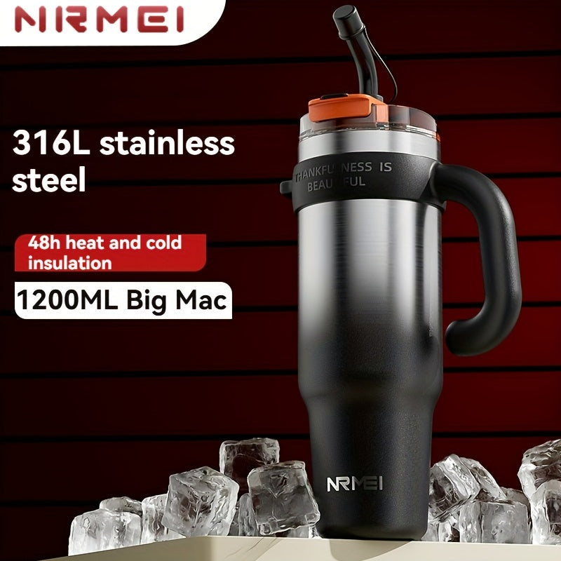 NRMEI 40oz Stainless Steel Water Bottle with Handle - Double Mouth - Leak-Proof - Suitable for Car Cup Holder