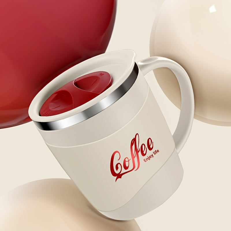 1pc 15.4oz Stainless Steel Coffee Mug with Lid & Measurement Marks - Durable 304 Stainless Steel Cup for Office, Outdoor, or Home Use - White, Black, Red Options, Office Coffee Mug | Sleek Mug Design | Secure Lid Design, Coff