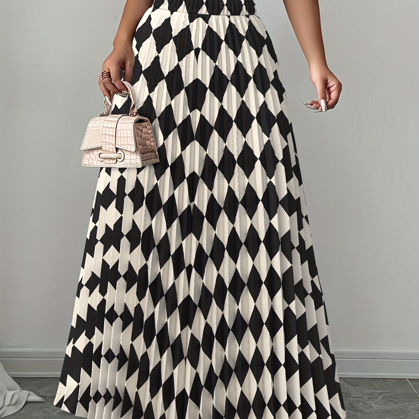 Women's Elegant Pleated Maxi Skirt with Elastic Waist - Machine Washable Dress Skirt, All-Season Formal/Office/Casual Wear, Smooth Texture & Non-Stretch Fabric (No Bulk) - Easy Care Skirt for Year-Round Use, Ready-to-Wear Col