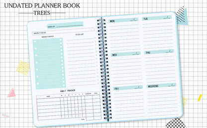 1pc Trees Spiral Undated A5 Daily Weekly Notebook Planner Agenda, Stationery Office School Supplies, Record Daily Plans To Achieve Future Goals, 21.08*13.97 Cm, 52 Sheets