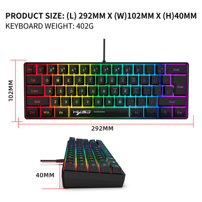 HXSJ Mini New Wired Thin Film Keyboard 61-key Mechanical Touch RGB Glow Multiple Quick Key Combination Suitable For Gaming And Office The Keyboard Is Wired Only