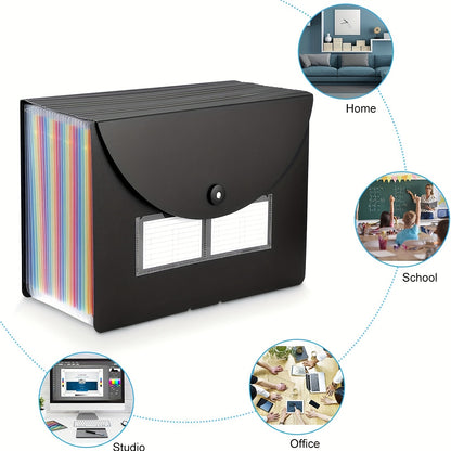 1pc 25 Pockets File Folder Organizer, Expandable Plastic Filing Box, Paper/Document/Receipt Organizer Folders (A4/Letter Size) Art Supplies Folder Multi-Purpose Standing Folder for Office School Home