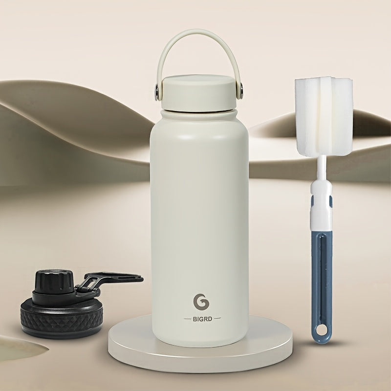 BIGRD 1000ml stainless steel sports Bottle leak proof water bottle double cap Bottle suitable for carbonated water bottle, silicone handle cap/direct drinking cap, suitable for sports/outdoor/camping/fitness/yoga, Yoga Gear,