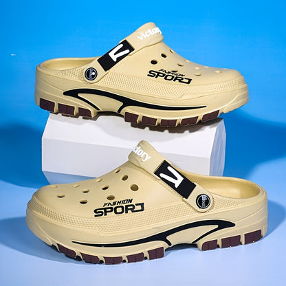 2025 Summer Men's Lightweight Breathable Slip-On Clogs - Durable EVA Beach Shoes with Ventilation Holes, Black &amp; Orange Design for Casual Attire, Summer Footwear | Fashionable Slip-On Sneakers | Lightweight Footwear