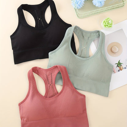 3pcs Solid Racer Back Sports Bra, Sporty Comfy Push Up Bra, Women's Lingerie & Underwear