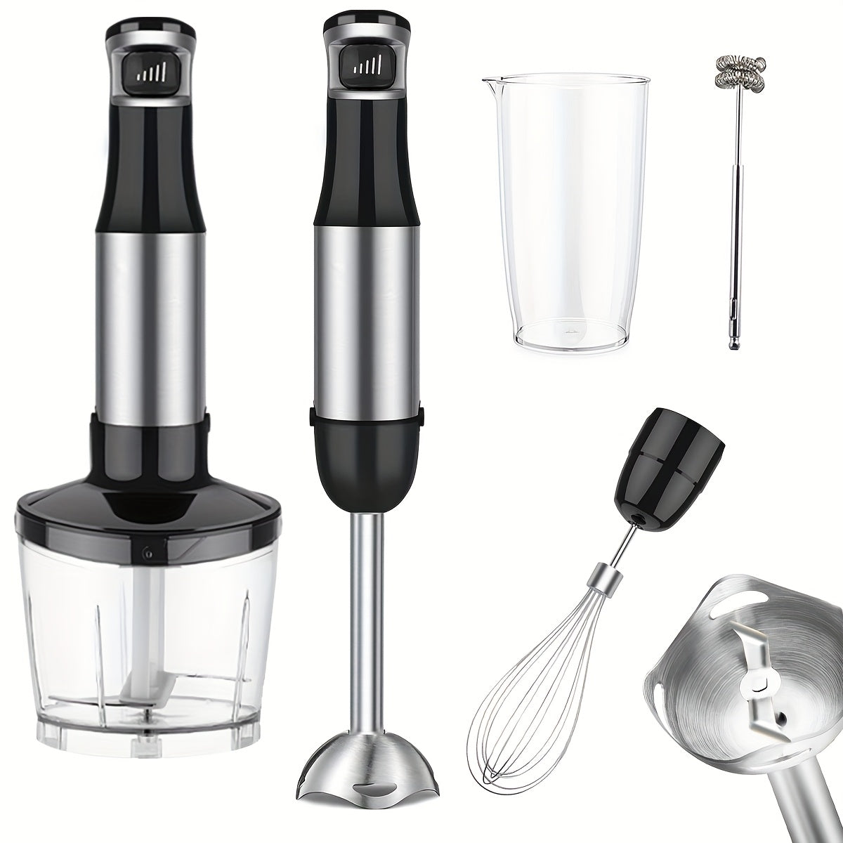 6in 1 Handheld Immersion Blender - Stainless Steel Stick Blender with 5 Speed, Chopper, Whisk And Milk Frother for Meat, Mashed Potatoes And Baby Food