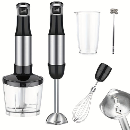 6in 1 Handheld Immersion Blender - Stainless Steel Stick Blender with 5 Speed, Chopper, Whisk And Milk Frother for Meat, Mashed Potatoes And Baby Food