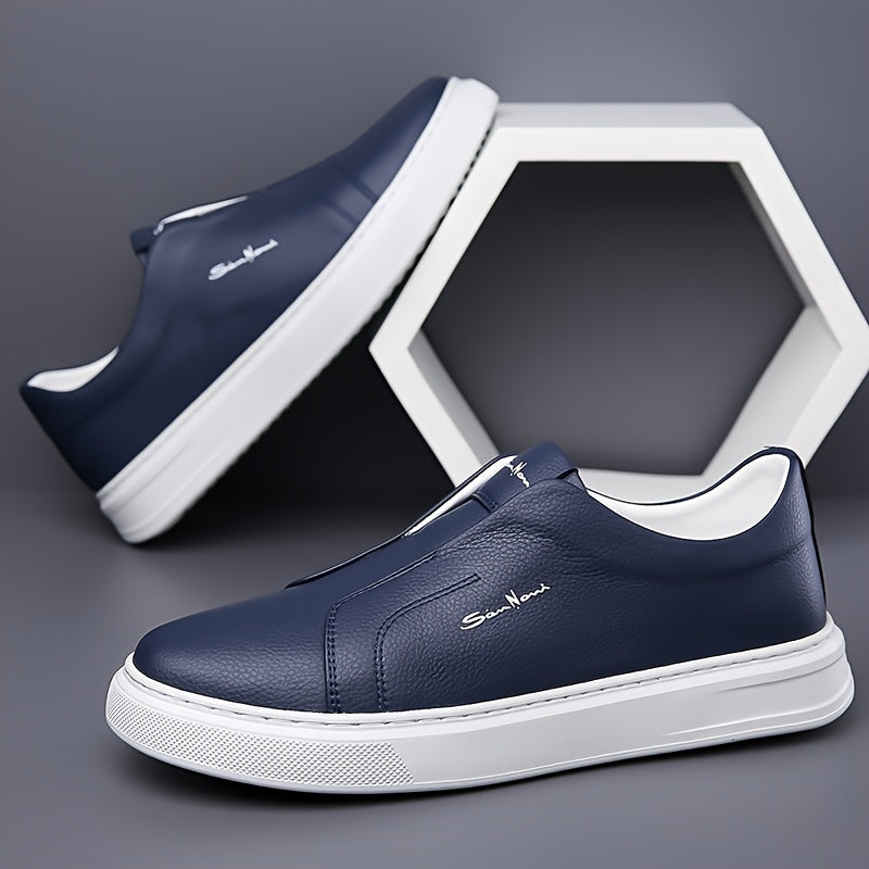 Men'S Navy Blue Slip-On Sneakers - Stylish Low Top Casual Shoes with White Sole, Comfortable Microfiber Upper, Perfect for Daily Outings and Outdoor Activities, All-Season Footwear, Casual Walking Shoes|Stylish Slipon Sneaker