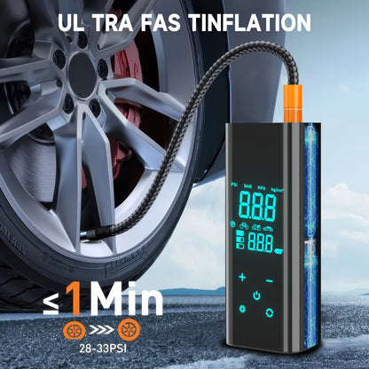 Recommendation: 150PSI High-Speed Inflator Pump with Intelligent Digital Display And Emergency Tire Repair Light. Suitable for Inflating Cars, Motorcycles, Bicycles, And Various Balls. Obsidian Black Version.