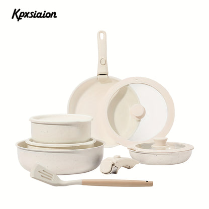 Kpxsiaion Ceramic Coating Nonstick Cookware Set 12pcs with Detachable Handle, Induction Dishwasher Oven Safe Pans and Pots Set, Home Cooking Essentials, Kitchen Cookware, Stylish Pots And Pans, Contemporary Cookware, Highqual
