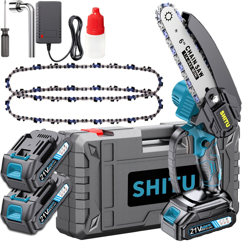 2025 New Cordless Mini Chainsaw, Lightweight and Portable Electric Tree Trimmer, Equipped with Splash Guard, Safety Lock, Rechargeable Battery and Safe Finishing, Can Quickly Cut Tree Branches, Yards, Houses and