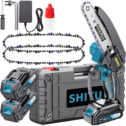 2025 New Cordless Mini Chainsaw, Lightweight and Portable Electric Tree Trimmer, Equipped with Splash Guard, Safety Lock, Rechargeable Battery and Safe Finishing, Can Quickly Cut Tree Branches, Yards, Houses and