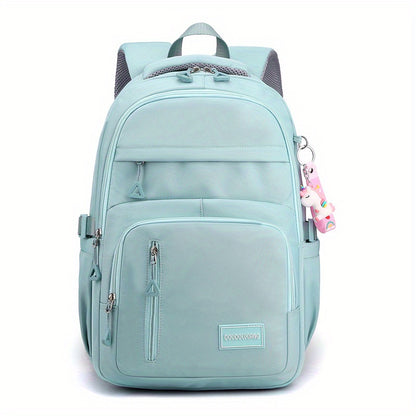 Large Capacity Double Shoulder Bag, Solid Color Fashion Casual Nylon Laptop Backpack with Adjustable Straps, Women's Stylish Versatile Cute Schoolbag