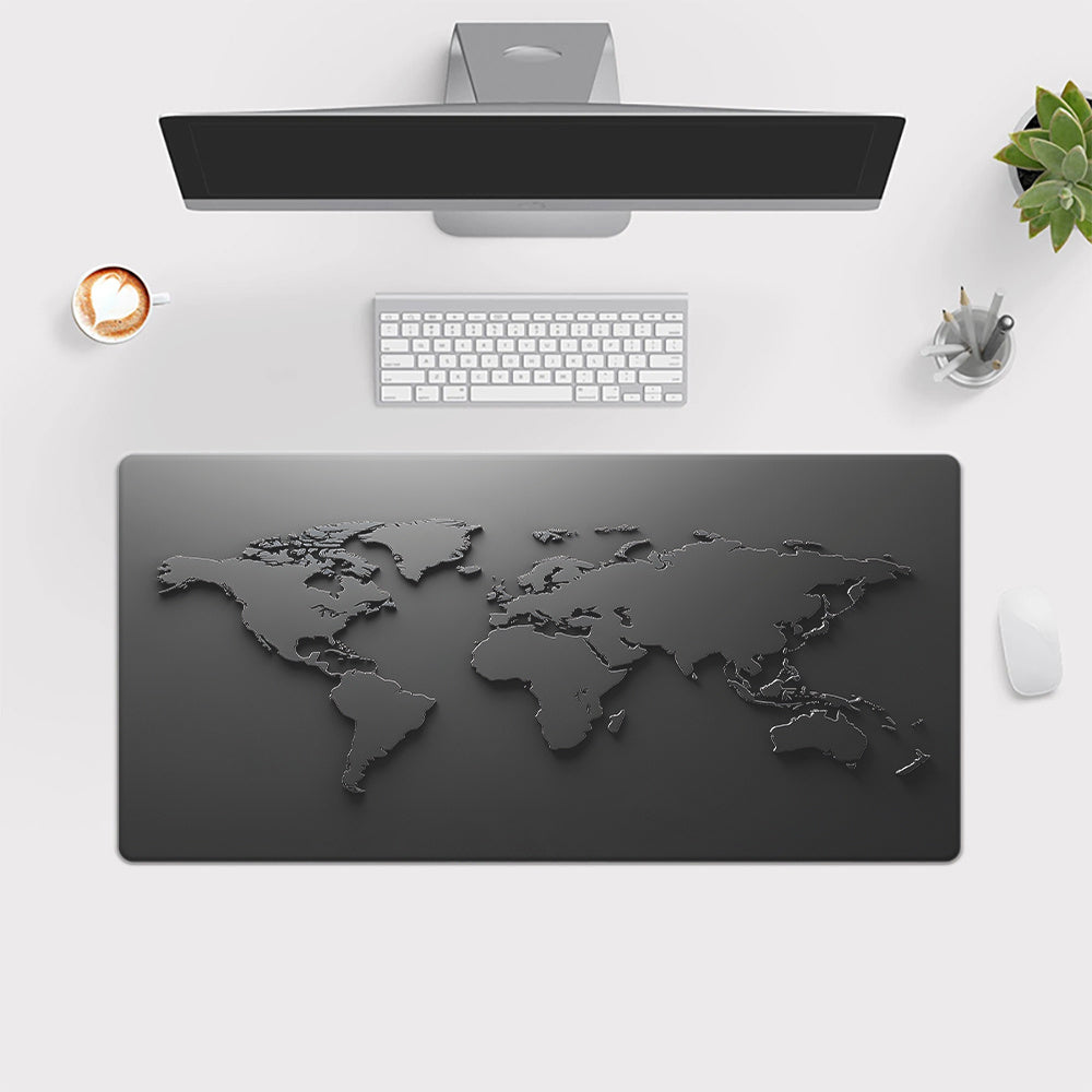 1pc XXL World Map Mouse Pad - Large Desk Mat for Gaming & Office Decor, Non-Slip Rubber Base, Durable Stitched Edges, Smooth Surface, Multi-Functional Black and White Design, Mouse Pads for Desk