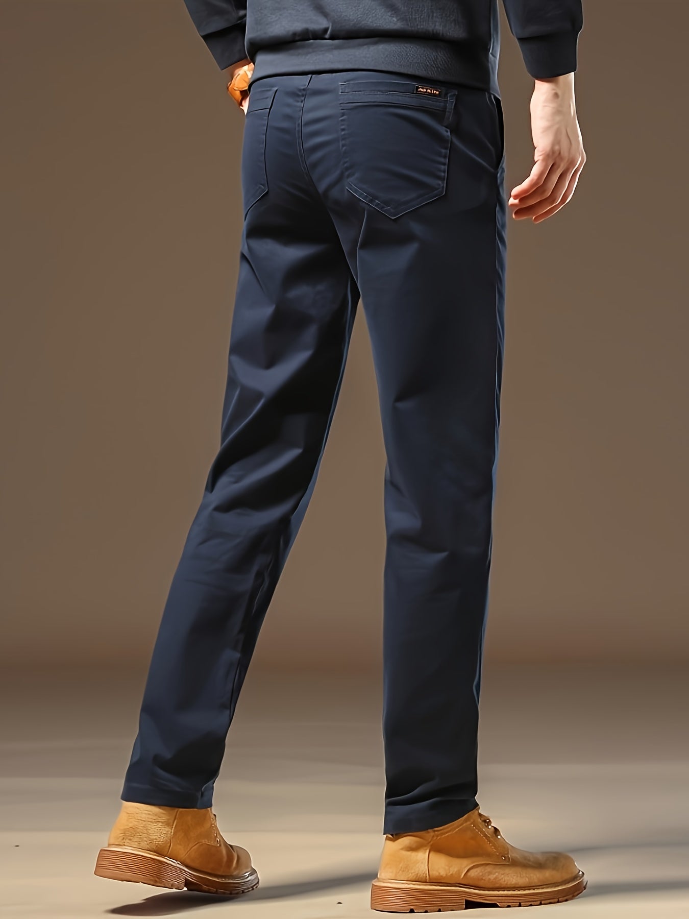 Men's Solid Navy Blue Straight-Leg Dress Pants - All-Season Full-Length Formal & Business Casual Trousers with Zipper Closure, Machine Washable, Durable Comfort Fit for Office, Semi-Formal & Casual Attire - Versatile Solid Co