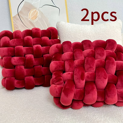 2pcs Knot Throw Pillow Soft Throw Pillow Home Decoration Cushion Square Office Knotted Plush Throw Pillow Cushion For Living Room Bedroom Sofa Couch Living Room Home Decor