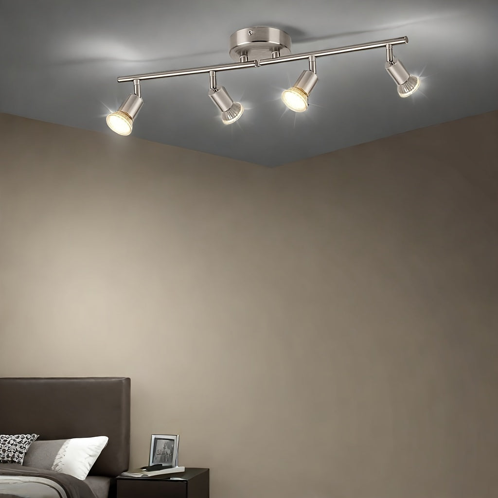 AMANSOUR Modern 4-Flame LED Ceiling Light, 330° Rotatable Spotlight, Semi Flush Mount, Matte Nickel, Cast Iron, Switch Control, Hard-Wired 110-240V, for Kitchen, Living Room, Bedroom - No Bulbs Included