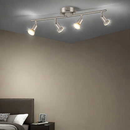 AMANSOUR Modern 4-Flame LED Ceiling Light, 330° Rotatable Spotlight, Semi Flush Mount, Matte Nickel, Cast Iron, Switch Control, Hard-Wired 110-240V, for Kitchen, Living Room, Bedroom - No Bulbs Included