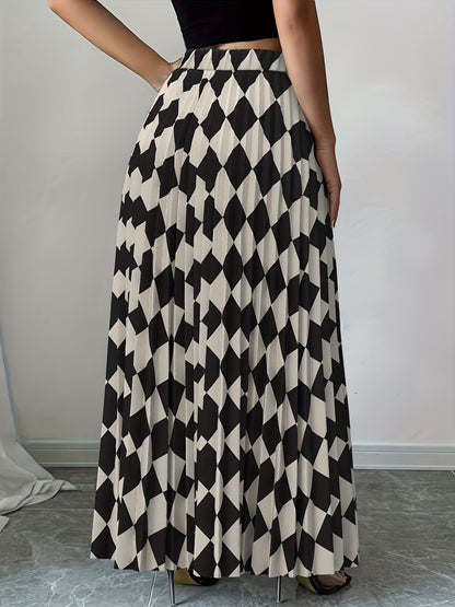 Women's Elegant Pleated Maxi Skirt with Elastic Waist - Machine Washable Dress Skirt, All-Season Formal/Office/Casual Wear, Smooth Texture & Non-Stretch Fabric (No Bulk) - Easy Care Skirt for Year-Round Use, Ready-to-Wear Col