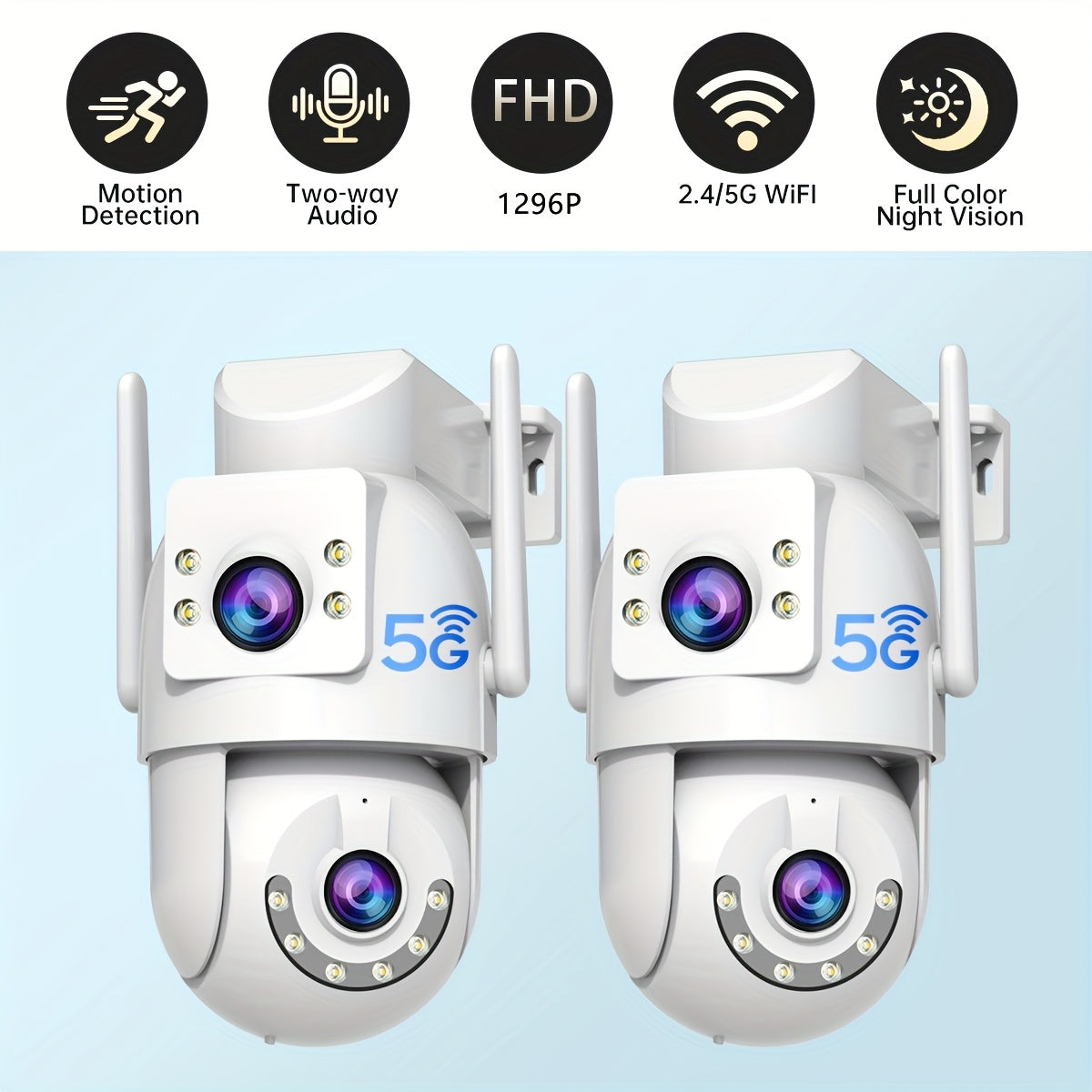 JOOAN AI- 360° Pan-Tilt-Zoom Security  with Full HD 1296P, Night Vision, Motion Detection, 24/7 Recording, 2.4G/5G WiFi, Cloud Storage, Siren Alarm, Indoor/Outdoor Surveillance  with AI Tracking,, Compatible with Smartphones