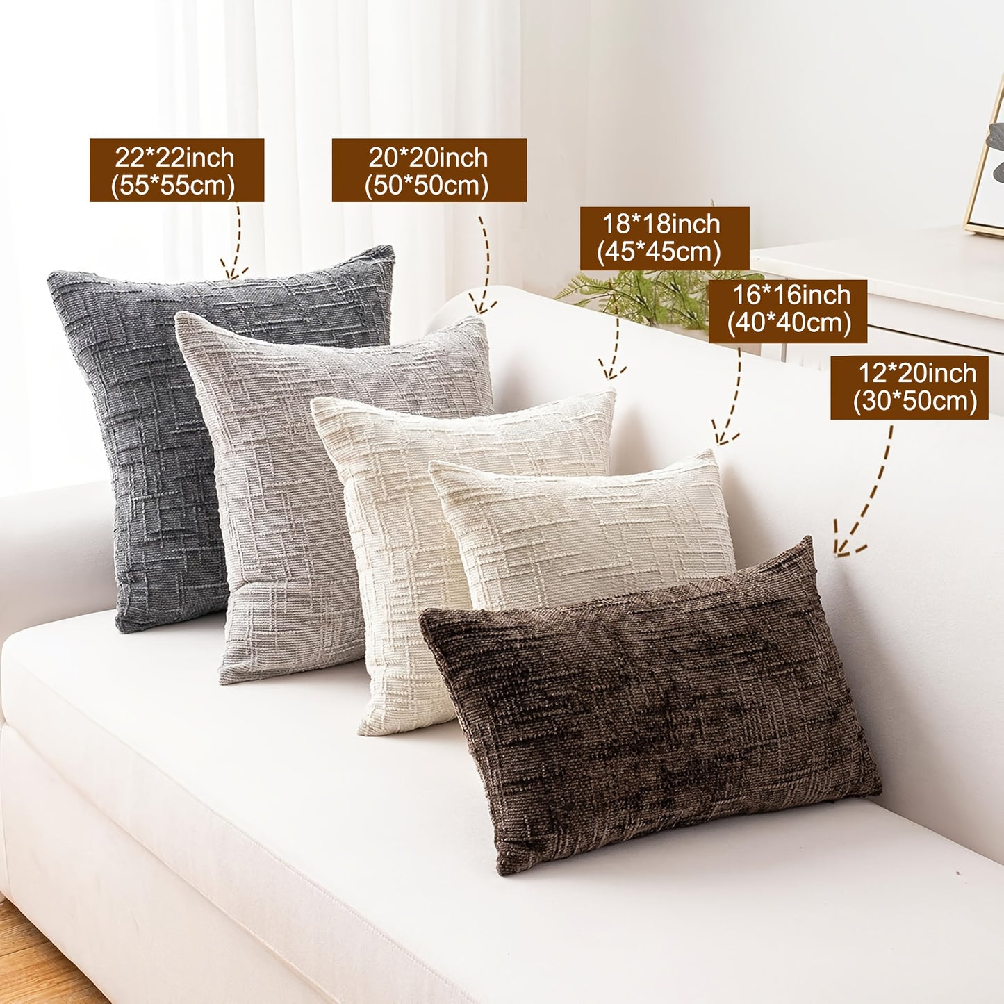 2pcs, Chenille Throw Pillow Covers Set of 2 Thick Textured Slubby Couch Pillow Covers Farmhouse Accent Modern Neutral Decorative Pillow Cases for Bed Sofa, Living Room, Machine Washable