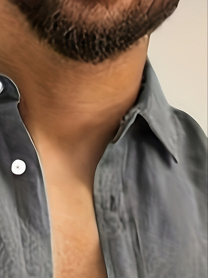 Camisa de homem em algodão de manga comprida e cor sólida com botões, modelo com lapela, ideal para a primavera e outono.