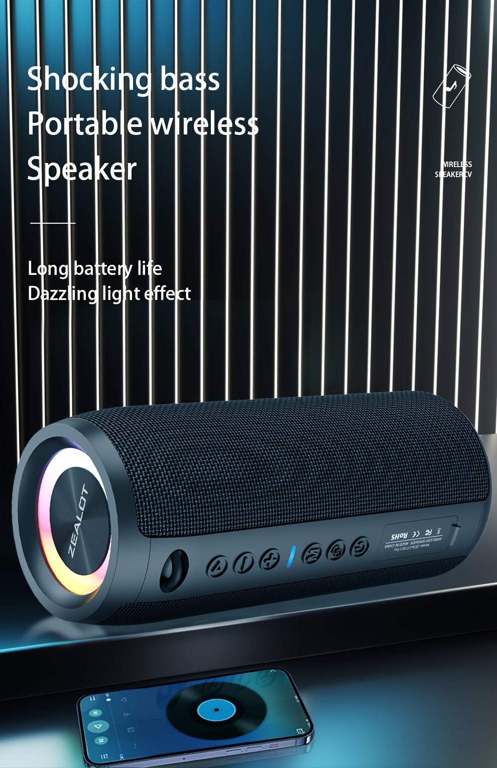 ZEALOT S51 Pro 40W Wireless Speakers - 16Hrs Playtime, Dual Pairing, Booming Bass, Waterproof IPX5, Portable with Handle, USB-C Charging, 7.2 Surround Sound, 40W Power, for Home, Car, Camping, Travel - Ideal Christmas Gift