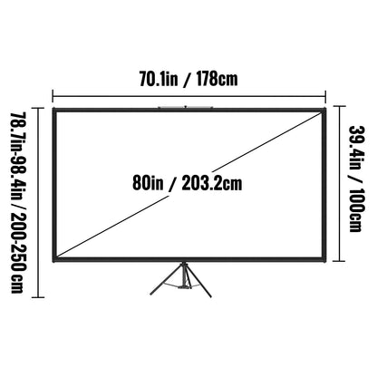 80 Inch (178x100cm/ 70x39.4in) Portable Tripod Projector Screen with Stand - 16:9 4K HD Wrinkle-Free Adjustable Projection Screen for Indoor/ Outdoor Movies, Gaming & Presentations [Includes 4K Screen], Movie Night Setup, Lig